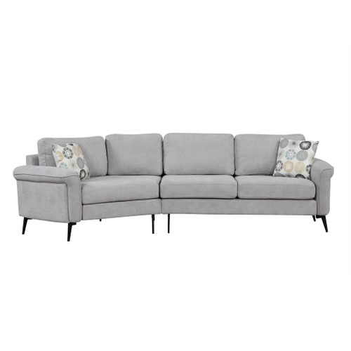 Upholstered 3 Seater Curved Sofa With Printed Pillows Chenille