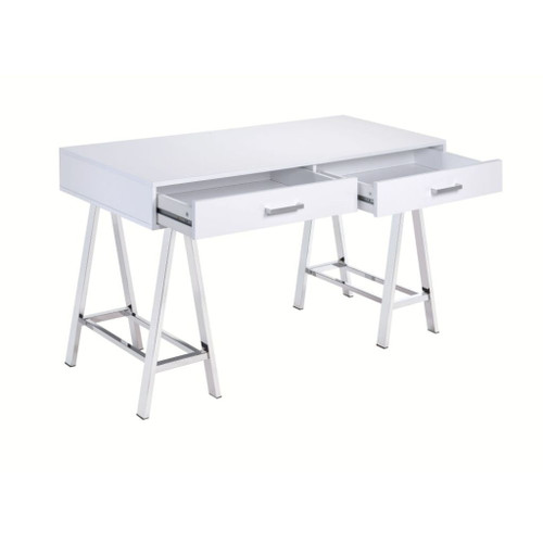Coleen - Writing Desk Same Ac00901) - White High Gloss & Chrome