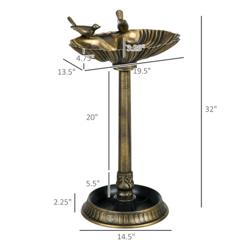 Outsunny - Antique Bird Bath With Pedestal Flower Planter Base, Vintage Style Decorative Birdbath, Bird Feeder Bowl & Planter Decoration Yard Statue - Bronze