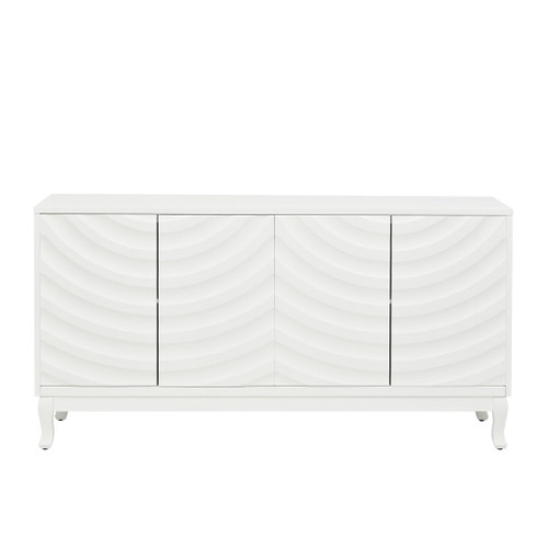 Elegant Sideboard With Sophisticated Wavy Pattern Doors And Arched Groove Design, Adjustable 4 Door Layout