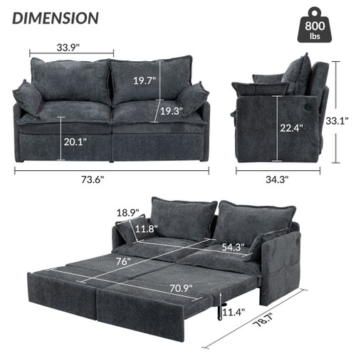 Pull Out Sofa Bed, Corduroy Convertible Sleeper Sofa Couch, Side Storage, And USB / C - Type Charging Ports Chair