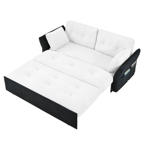 Modern Convertible Sleeper Sofa Bed With Pull-Out Queen Design, Side Storage & Thick Cushions