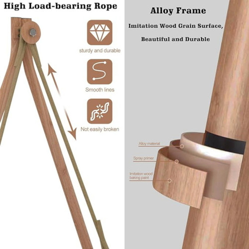 Hammock Swing Chair With Stand For Indoor, Outdoor, Anti-Rust Wood-Colored Frame With Cushion Oversized Double Hammock Chair For Patio Balcony Bedroom Ban On Amazon - Gold / Brown