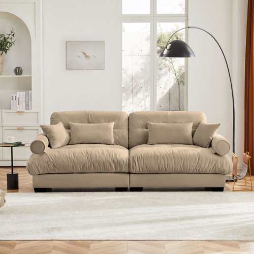 Modern Sofa With Bolstered Armrests And Pillows