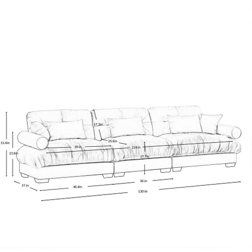 Modern Sofa With Bolstered Armrests And Pillows