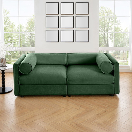 Stylish Chenille Sofa With Storage Seat And Cylindrical Backrest