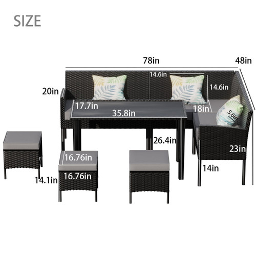 7 Piece Outdoor Furniture Set Waterproof Cushions Glass Table