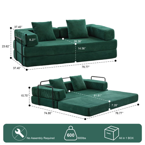 Floor Couch, Convertible Floor Sofa Bed With Pillow Back Support Armrest