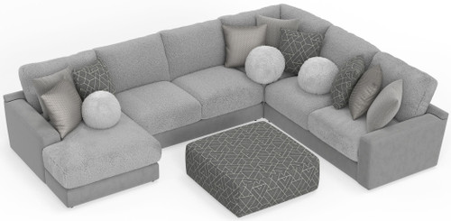 Canyon - 4 Piece Sectional With Cuddler Seat Cushions, Included Accent Pillows And Cocktail Ottoman (Left Side Facing Chaise) - Platinum