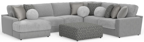Canyon - 4 Piece Sectional With Cuddler Seat Cushions, Included Accent Pillows And Cocktail Ottoman (Left Side Facing Chaise) - Platinum