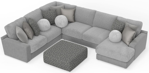 Canyon - 4 Piece Sectional With Cuddler Seat Cushions, Included Accent Pillows And Cocktail Ottoman (Right Side Facing Chaise) - Platinum