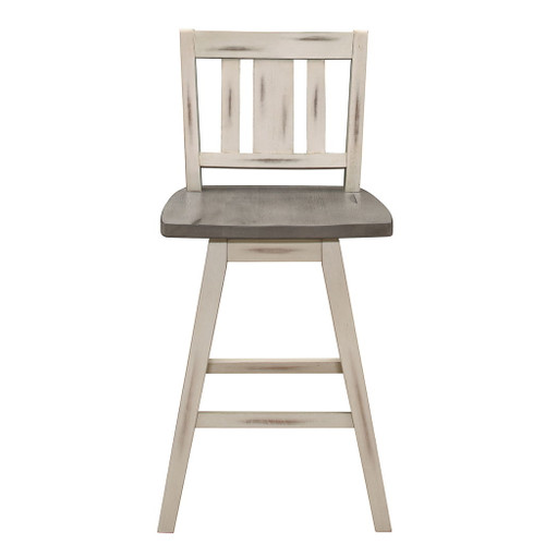 Amsonia - Swivel Counter Height Chair (Set of 2) - White / Distressed Gray