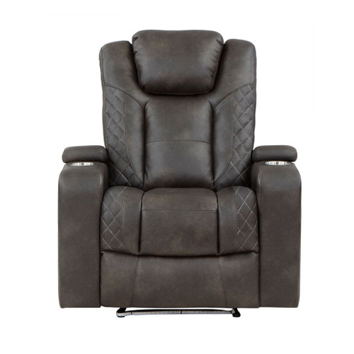 Tabor - Power Reclining Chair With Power Headrest And Storage Arms, Cup Holders - Brownish Gray