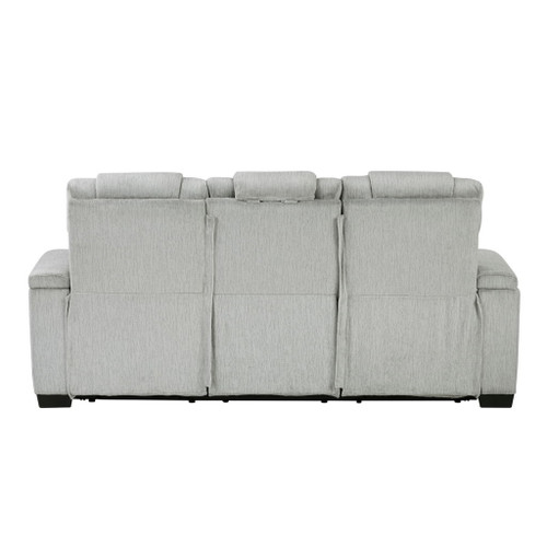 Ronan - Double Reclining Sofa With Center Drop-Down Cup Holders, Storage Arms, Cup Holders, Reading Lights, Magazine Bag, Receptacles, Charging Ports And Led - Gray