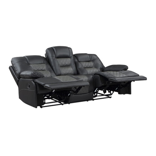 Fabian - Double Reclining Sofa With Center Drop-Down Cup Holders, Receptacles And USB Ports - 2-Tone Gray (Gray / Dark Gray)