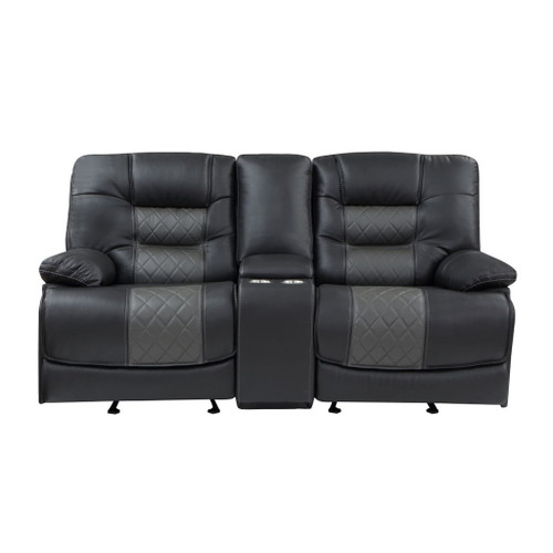 Fabian - Double Glider Reclining Loveseat With Center Console, Receptacles And USB Ports - 2-Tone Gray (Gray / Dark Gray)