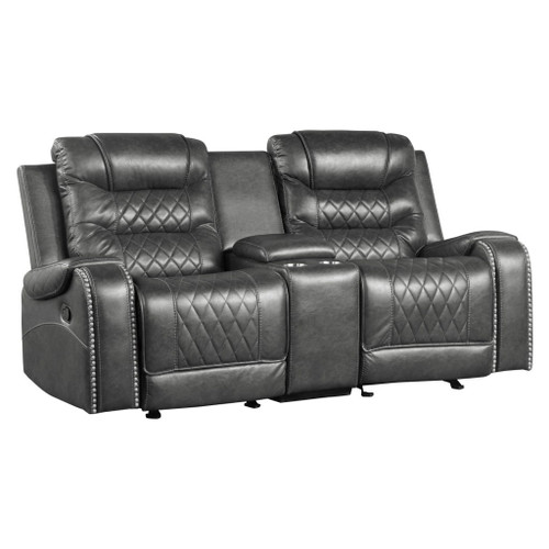 Putnam - Double Glider Reclining Loveseat With Center Console, Receptacles And USB Port - Gray