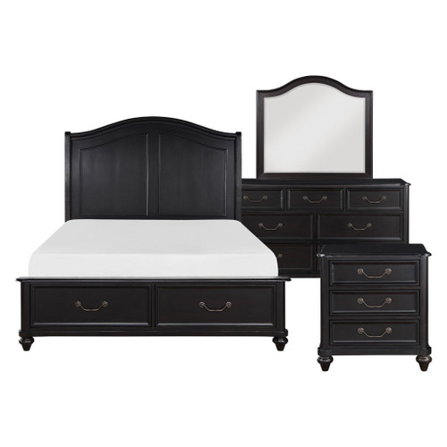 Herman - 4 Piece Set (Queen Bed, Nightstand, Dresser, Mirror) - Charcoal