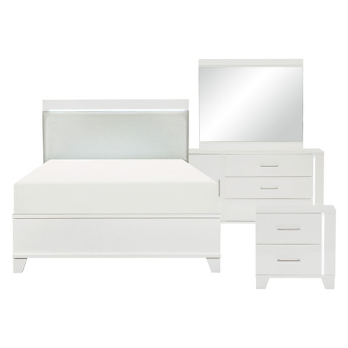Kerren - 4 Piece Set (Queen Bed, Nightstand, Dresser, Mirror) - White
