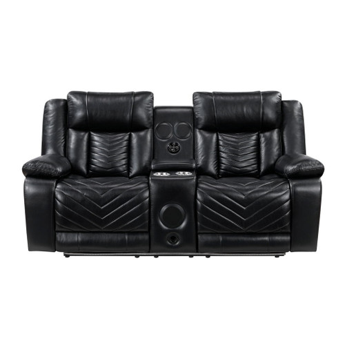 Huron - Power Double Reclining Loveseat With Center Console, Wireless Speakers, LED And Charging Ports