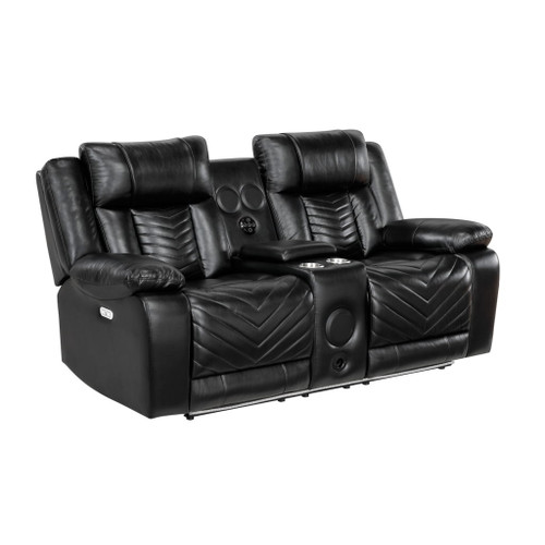 Huron - Power Double Reclining Loveseat With Center Console, Wireless Speakers, LED And Charging Ports