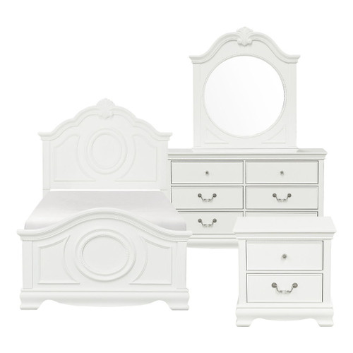Lucida - 4 Piece Set (Twin Bed, Nightstand, Dresser, Mirror) - White