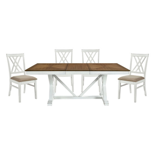 Brunson - 5 Piece Dining Room Set (Table & 4 Side Chairs) - Oak / White