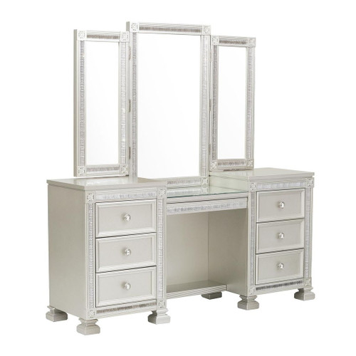 Bevelle - Vanity Dresser With Mirror - Pearl Silver