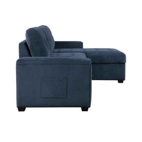 Barbara - Reversible Sectional With Hidden Storage And Pull-Out Bed - Blue