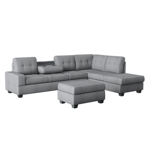 Maston - 3 Piece Reversible Sectional With Drop-Down Cup Holders And Storage Ottoman