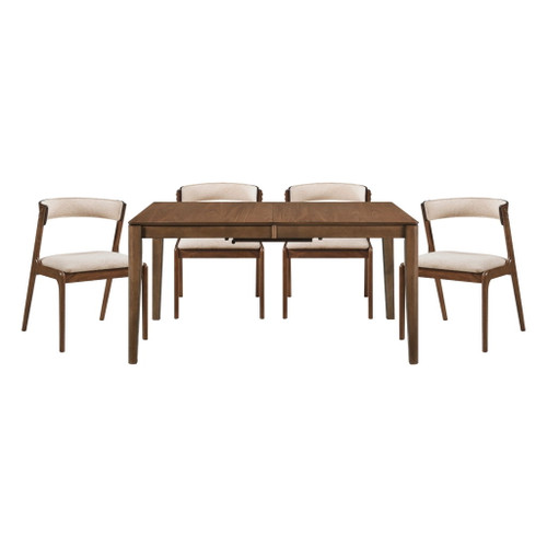 Leawood - 5 Piece Dining Room Set (Table & 4 Side Chairs) - Beige / Walnut