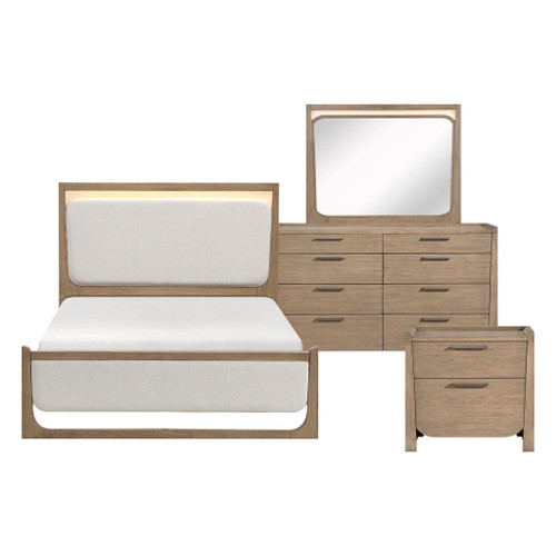 Riley - 4 Piece Bedroom Set (Queen Bed, Nightstand, Dresser, Mirror) - Light Brown