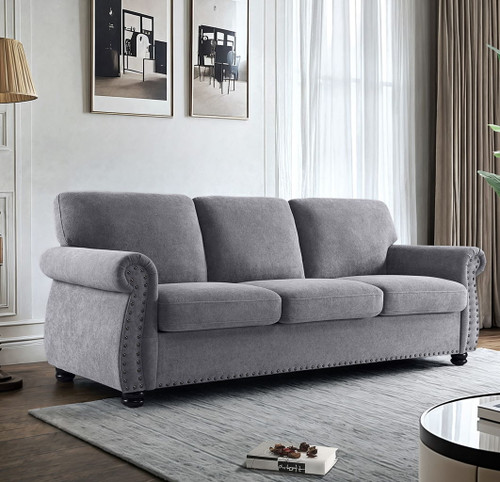 Soft Sofa, Upholstered 3 Seater Couch With High Density Foam, Loose Back Cushions And Turned Legs