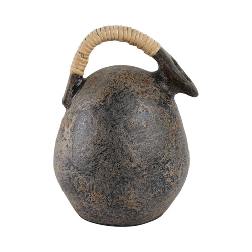 12" Terracotta Jug Vase With Rattan Handle - Gray
