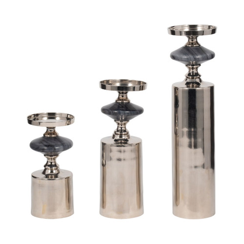 9" / 12" / 16" Leiden Marble Candle (Set of 3) - Silver / Gray