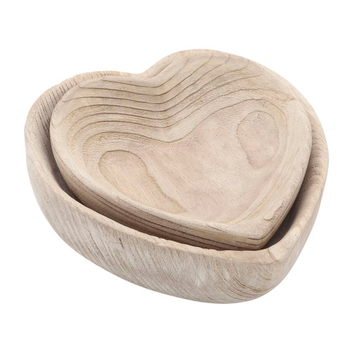 Wood Heart Bowls 9 / 10" (Set of 2) - Natural