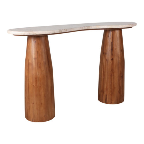 48" x 29" Curved Marble Top Teak Wood Console Table - Light Brown