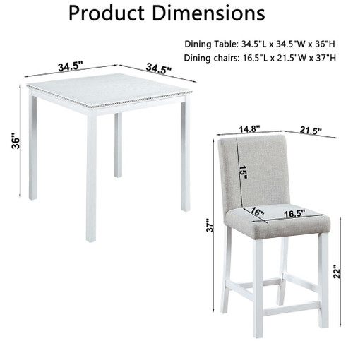 5 Piece Counter Height Table Set, Square Table And 4 Upholstered Chairs