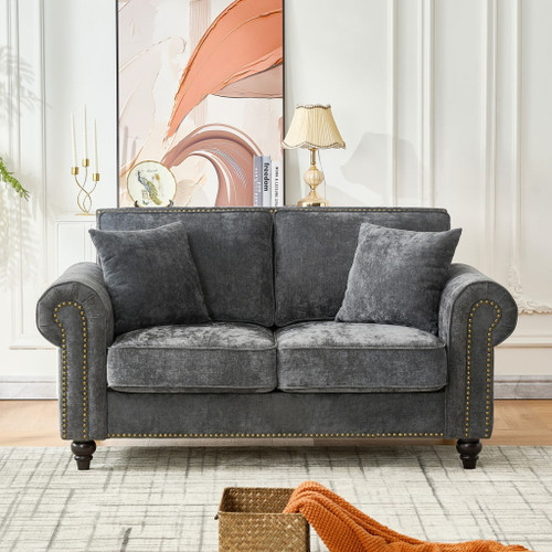 2 Seater Sofa With Rolled Arms, Tufted Upholstered Couch
