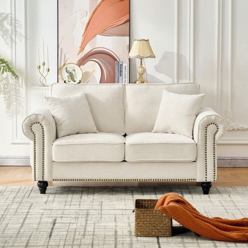 2 Seater Sofa With Rolled Arms, Tufted Upholstered Couch