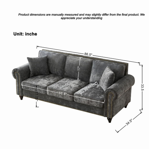 Modern 3 And 2 Seater Sofa With Rolled Arms, Tufted Upholstered Couch