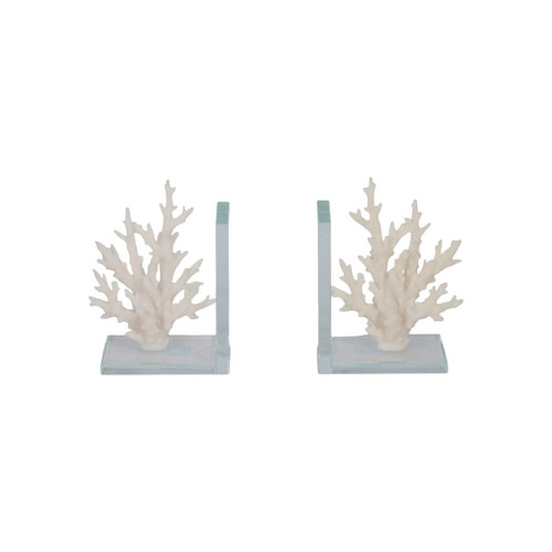7" Coral On Glass Bookends - White