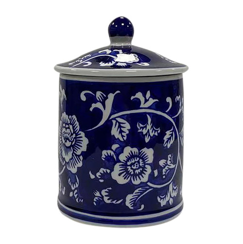 8 Oz Chinoiserie Scntd Candle With Lid 6" - Blue / White