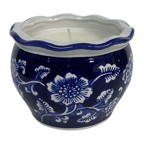 4" - 7 Oz Round Chinoiserie Candle - Blue / White
