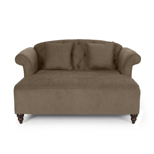Upholstered Chaise Lounge With Scroll Arms, Turned Legs And 2 Pillows