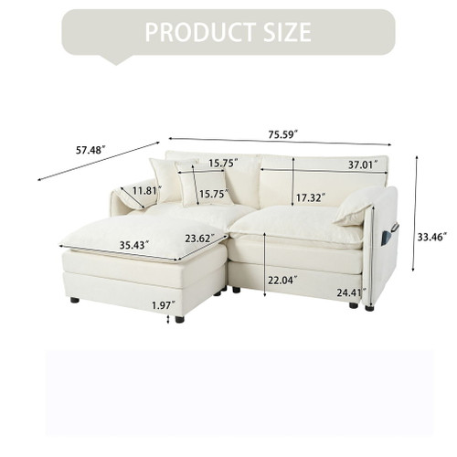 Modern Comfy Deep Seat Modular Sectional Sofa Cloud Couch With Ottoman