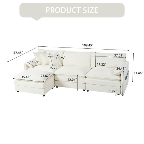 Modern Comfy Deep Seat Modular Sectional Sofa Cloud Couch With Ottoman