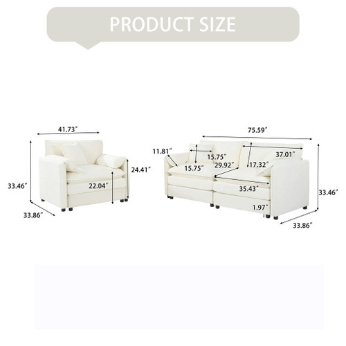 Modern Upholstered Chenille Loveseat And Armchair Set With Pillows