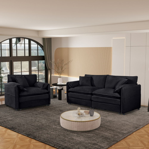 Modern Upholstered Chenille Loveseat And Armchair Set With Pillows