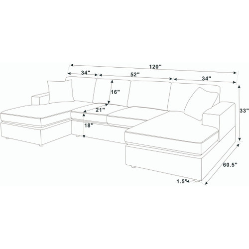 3 Piece Corduroy Double Chaise Sectional Sofa